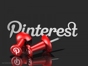 3d illustration of two large red push pins with the Pinterest icon positioned in front of the script logo